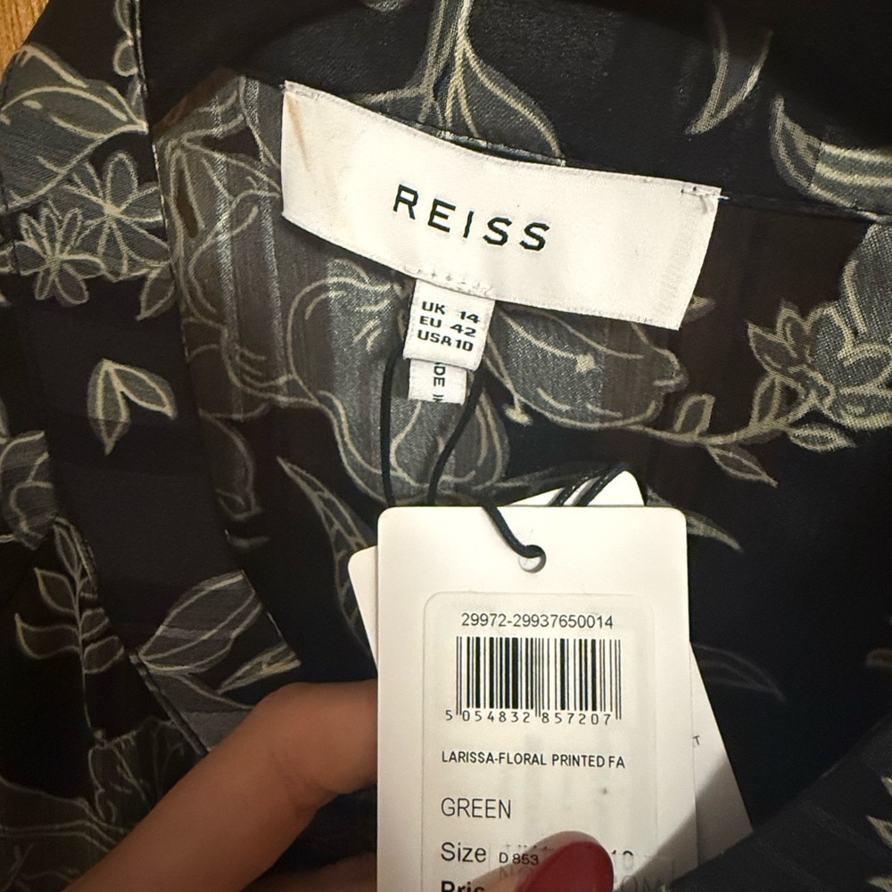 Reiss Larissa Black Floral Long Sleeve Belted Mini Dress - Picture 10 of 11